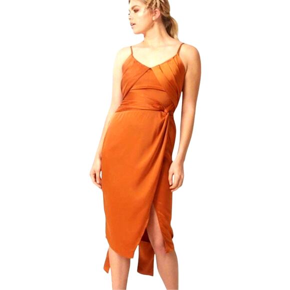 Edit White Closet Rust Color Waist Tie Wrap slit Crossover Versatile Dress Sz 10 - Picture 1 of 10